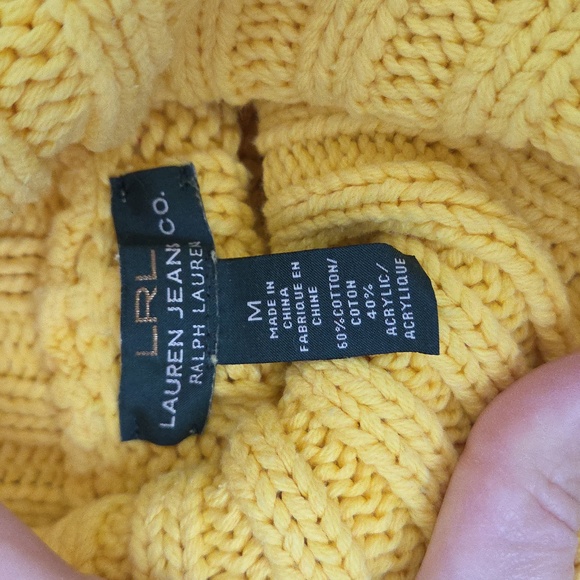 LAUREN RALPH LAUREN JEANS CO VIBRANT YELLOW CABLE KNIT COWL NECK SWEATER M - Picture 7 of 7